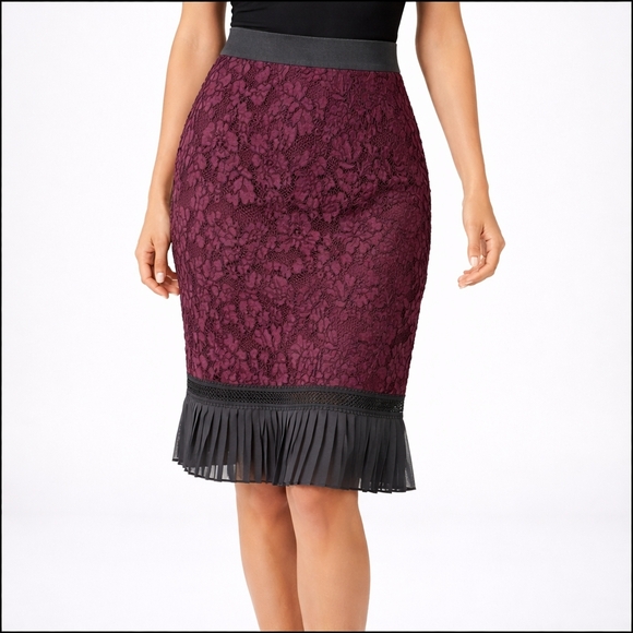 Alexis Dresses & Skirts - Alexis Lace Midi Skirt Pleated Hem Romantic Coquette Size Small burgandy & black